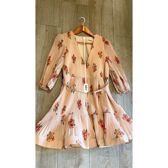 New ZIMMERMANN Fluted floral-print plissé-organza mini dress Size 3/ US 10 - Picture 10 of 14